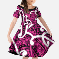 Aotearoa Maori Kowhaiwhai Kid Short Sleeve Dress Mawhero Puhoro and Patiki LT9 KID Pink - Polynesian Pride