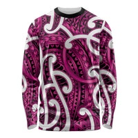 Aotearoa Maori Kowhaiwhai Long Sleeve Shirt Mawhero Puhoro and Patiki LT9 Unisex Pink - Polynesian Pride