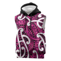 Aotearoa Maori Kowhaiwhai Sleeveless Hoodie Mawhero Puhoro and Patiki LT9 Pink - Polynesian Pride