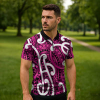Aotearoa Maori Kowhaiwhai Zipper Polo Shirt Mawhero Puhoro and Patiki