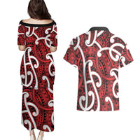 Aotearoa Maori Kowhaiwhai Couples Matching Puletasi and Hawaiian Shirt Whero Puhoro and Patiki LT9 - Polynesian Pride