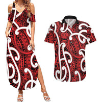 Aotearoa Maori Kowhaiwhai Couples Matching Summer Maxi Dress and Hawaiian Shirt Whero Puhoro and Patiki