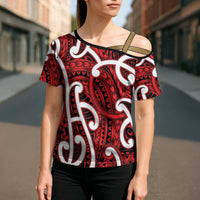 Aotearoa Maori Kowhaiwhai Cross Shoulder Shirt Whero Puhoro and Patiki LT9 - Polynesian Pride