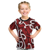 Aotearoa Maori Kowhaiwhai Kid T Shirt Whero Puhoro and Patiki LT9 Red - Polynesian Pride