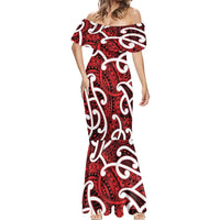 Aotearoa Maori Kowhaiwhai Mermaid Dress Whero Puhoro and Patiki