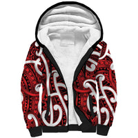 Aotearoa Maori Kowhaiwhai Sherpa Hoodie Whero Puhoro and Patiki LT9 Unisex Red - Polynesian Pride