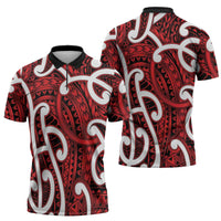 Aotearoa Maori Kowhaiwhai Zipper Polo Shirt Whero Puhoro and Patiki