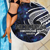 Micronesia Constitution Day Beach Blanket Since 1979 with Polynesian Hibiscus Pattern