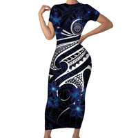 Micronesia Constitution Day Short Sleeve Bodycon Dress Since 1979 with Polynesian Hibiscus Pattern