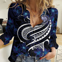 Micronesia Constitution Day Women Casual Shirt Since 1979 with Polynesian Hibiscus Pattern LT9 Female Blue - Polynesian Pride