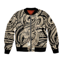 Polynesian Shark Tribal Tattoo Bomber Jacket Beige Style