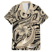 Polynesian Shark Tribal Tattoo Family Matching Long Sleeve Bodycon Dress and Hawaiian Shirt Beige Style LT9 Dad's Shirt - Short Sleeve Beige - Polynesian Pride