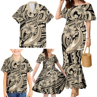 Polynesian Shark Tribal Tattoo Family Matching Mermaid Dress and Hawaiian Shirt Beige Style LT9 - Polynesian Pride