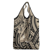Polynesian Shark Tribal Tattoo Grocery Bag Beige Style