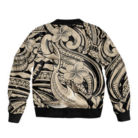Polynesian Shark Tribal Tattoo Sleeve Zip Bomber Jacket Beige Style