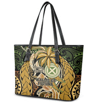 Wallis and Futuna Victory Day Leather Tote Bag Since 1945 with Polynesian Platinum Floral Tribal LT9 - Polynesian Pride