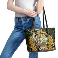 Wallis and Futuna Victory Day Leather Tote Bag Since 1945 with Polynesian Platinum Floral Tribal LT9 - Polynesian Pride