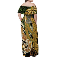 Wallis and Futuna Victory Day Off Shoulder Maxi Dress Since 1945 with Polynesian Platinum Floral Tribal LT9 - Polynesian Pride