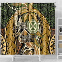 Wallis and Futuna Victory Day Shower Curtain Since 1945 with Polynesian Platinum Floral Tribal