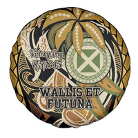 Wallis and Futuna Victory Day Spare Tire Cover Since 1945 with Polynesian Platinum Floral Tribal