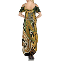 Wallis and Futuna Victory Day Summer Maxi Dress Since 1945 with Polynesian Platinum Floral Tribal LT9 - Polynesian Pride