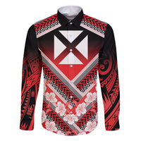 Personalised Wallis et Futuna Family Matching Summer Maxi Dress and Hawaiian Shirt Hibiscus and Polynesian Tribal Tattoos LT9 Dad's Shirt - Long Sleeve Red - Polynesian Pride