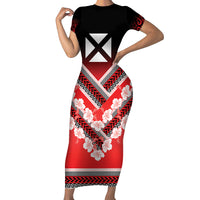 Personalised Wallis et Futuna Short Sleeve Bodycon Dress Hibiscus and Polynesian Tribal Tattoos