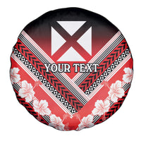 Personalised Wallis et Futuna Spare Tire Cover Hibiscus and Polynesian Tribal Tattoos