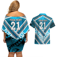Custom Fiji Rugby Couples Matching Off Shoulder Short Dress and Hawaiian Shirt Fijian Warrior With Polynesian Tribal Tattoos LT9 - Polynesian Pride