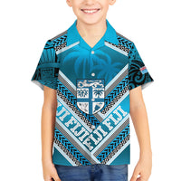 Custom Fiji Rugby Kid Hawaiian Shirt Fijian Warrior With Polynesian Tribal Tattoos LT9 Kid Blue - Polynesian Pride