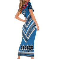 Custom Manuma Samoa Rugby Family Matching Short Sleeve Bodycon Dress and Hawaiian Shirt Ula fala Samoan Siva Tau Tribal