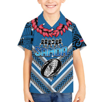 Custom Manuma Samoa Rugby Kid Hawaiian Shirt Ula fala Samoan Siva Tau Tribal LT9 Kid Blue - Polynesian Pride