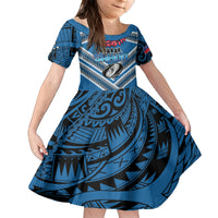 Custom Manuma Samoa Rugby Kid Short Sleeve Dress Ula fala Samoan Siva Tau Tribal LT9 KID Blue - Polynesian Pride