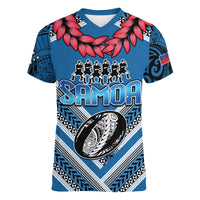 Custom Manuma Samoa Rugby Women V Neck T Shirt Ula fala Samoan Siva Tau Tribal
