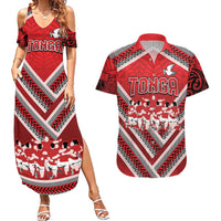Custom Tonga Rugby Couples Matching Summer Maxi Dress and Hawaiian Shirt Tonga Sipi Tau Ngatu Tribal Pattern LT9 Red - Polynesian Pride