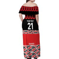 New Zealand Rugby Pacific Custom Family Matching Off Shoulder Maxi Dress and Hawaiian Shirt Whatumoana Maori Kowhaiwhai Pattern