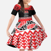 New Zealand Rugby Pacific Custom Kid Short Sleeve Dress Whatumoana Maori Kowhaiwhai Pattern
