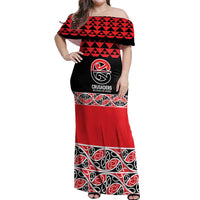 New Zealand Rugby Pacific Custom Off Shoulder Maxi Dress Whatumoana Maori Kowhaiwhai Pattern