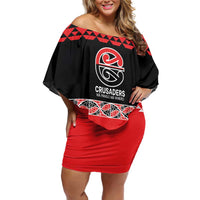 New Zealand Rugby Pacific Custom Off Shoulder Short Dress Whatumoana Maori Kowhaiwhai Pattern