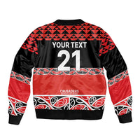 New Zealand Rugby Pacific Custom Sleeve Zip Bomber Jacket Whatumoana Maori Kowhaiwhai Pattern