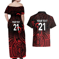 New Zealand Rugby Pacific Custom Couples Matching Off Shoulder Maxi Dress and Hawaiian Shirt Whatumoana Maori Tribal Tattoo