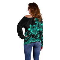 Polynesian Pride Plumeria Flowers Off Shoulder Sweater Polynesian Tribal Aqua Vibe LT9 - Polynesian Pride
