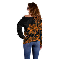 Polynesian Pride Plumeria Flowers Off Shoulder Sweater Polynesian Tribal Gold Vibe LT9 - Polynesian Pride