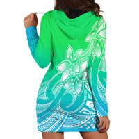 Polynesian Pride Plumeria Flowers Hoodie Dress Polynesian Tribal Gradient Green LT9 - Polynesian Pride