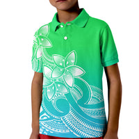 Polynesian Pride Plumeria Flowers Kid Polo Shirt Polynesian Tribal Gradient Green LT9 Kid Green - Polynesian Pride