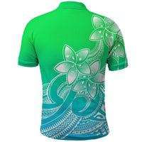 Polynesian Pride Plumeria Flowers Polo Shirt Polynesian Tribal Gradient Green LT9 - Polynesian Pride