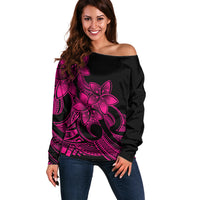 Polynesian Pride Plumeria Flowers Off Shoulder Sweater Polynesian Tribal Pink Vibe LT9 Women Pink - Polynesian Pride