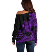 Polynesian Pride Plumeria Flowers Off Shoulder Sweater Polynesian Tribal Purple Vibe LT9 - Polynesian Pride