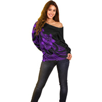 Polynesian Pride Plumeria Flowers Off Shoulder Sweater Polynesian Tribal Purple Vibe LT9 - Polynesian Pride