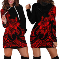 Polynesian Pride Plumeria Flowers Hoodie Dress Polynesian Tribal Red Vibe LT9 - Polynesian Pride